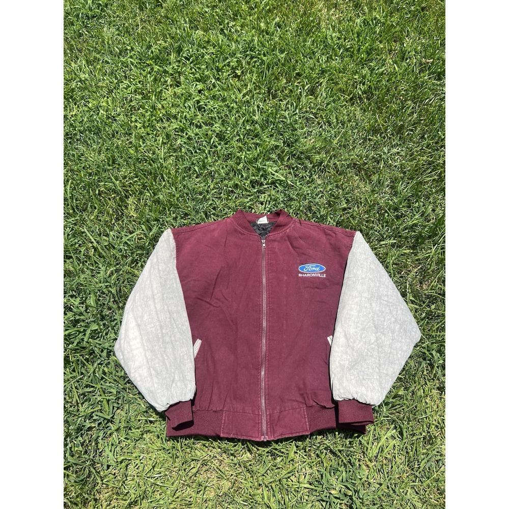Vintage Ford Racing Bomber Jacket Large Burgundy Cream Harrington USA